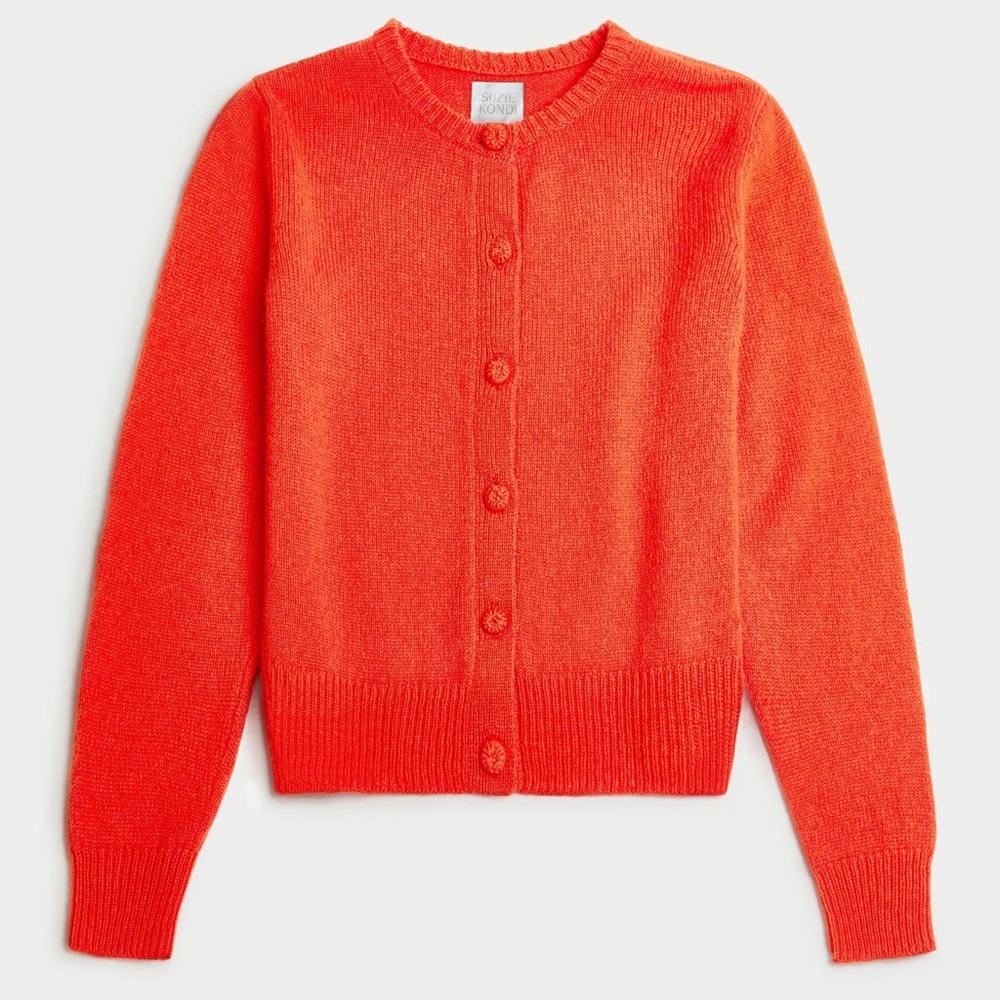 Suzi Kondi Button-Front Cashmere Cardigan in Vibrant Orange-Red
